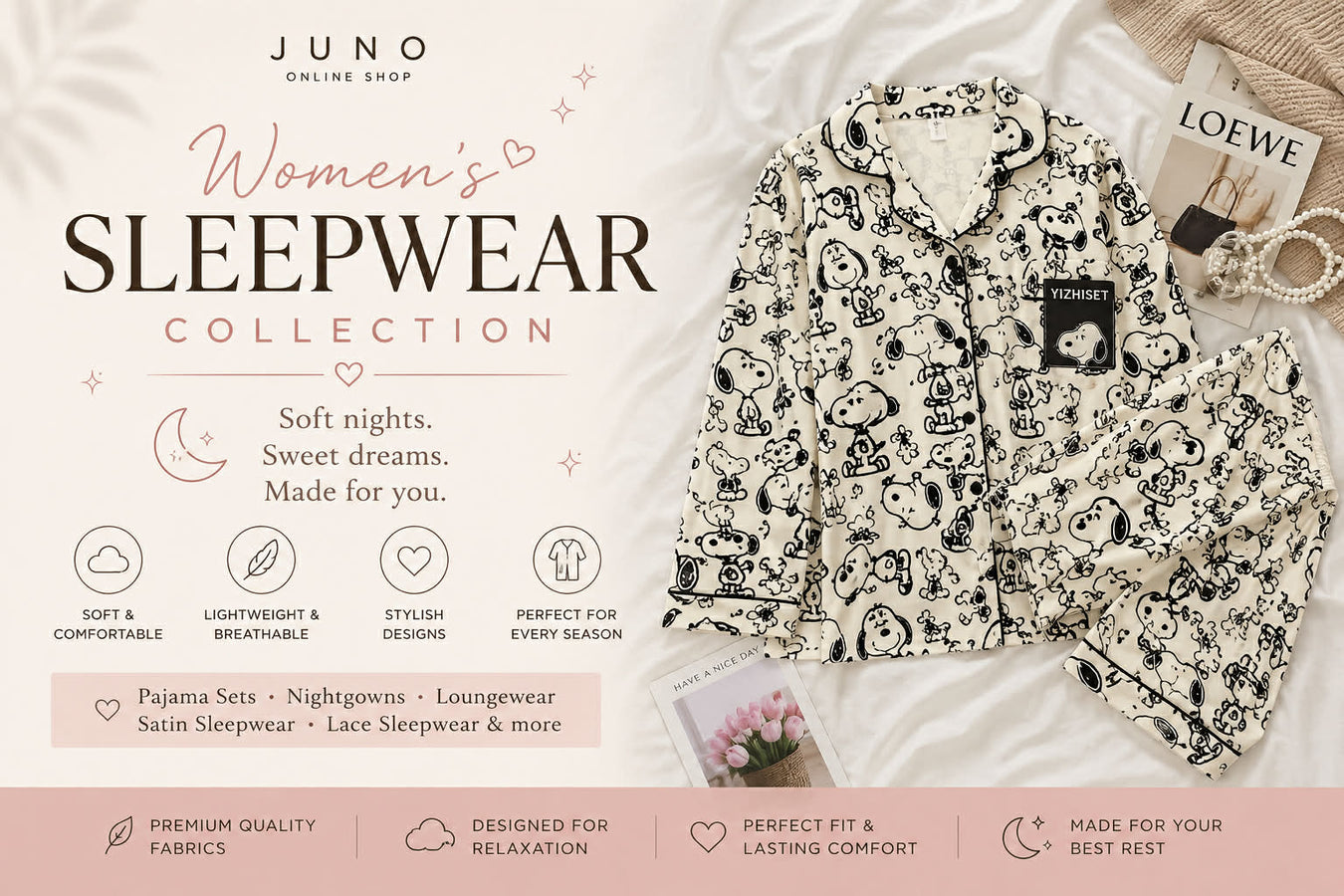 Women’s Sleepwear Collection – Soft Pajama Sets, Satin Sleepwear & Cozy Loungewear | Juno Online Shop