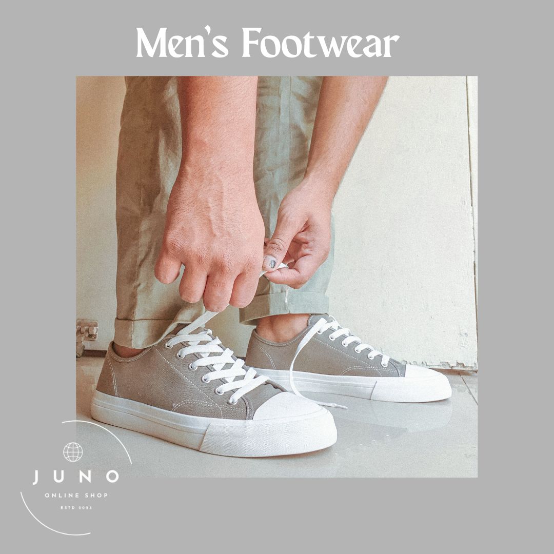 Minimalist icon-style illustration of men’s footwear, including sneakers, sandals, and boots, representing the Men’s Footwear collection.