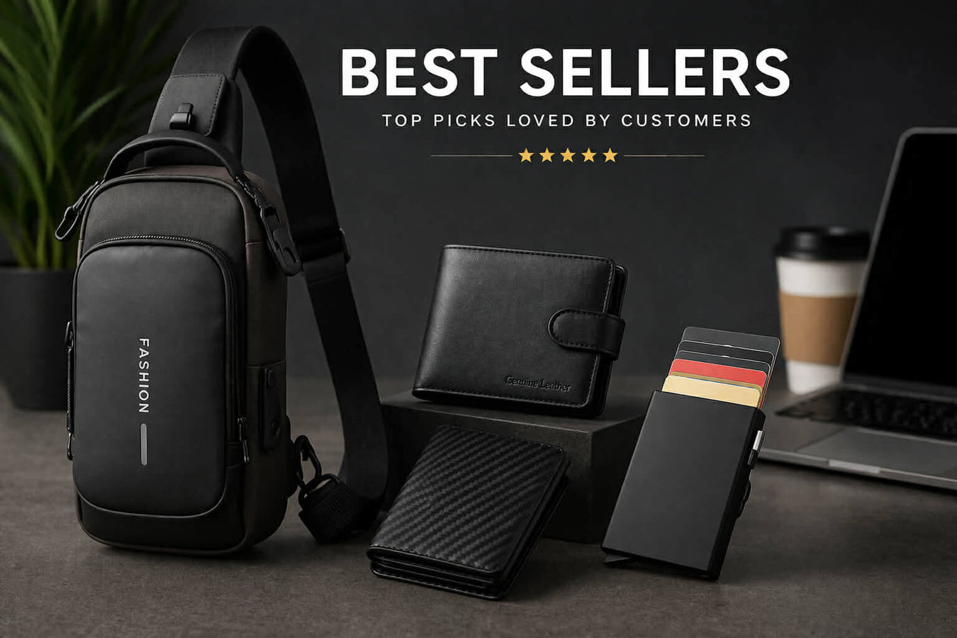 Best seller men’s accessories including RFID wallet, slim wallet, and anti-theft sling bag for everyday use