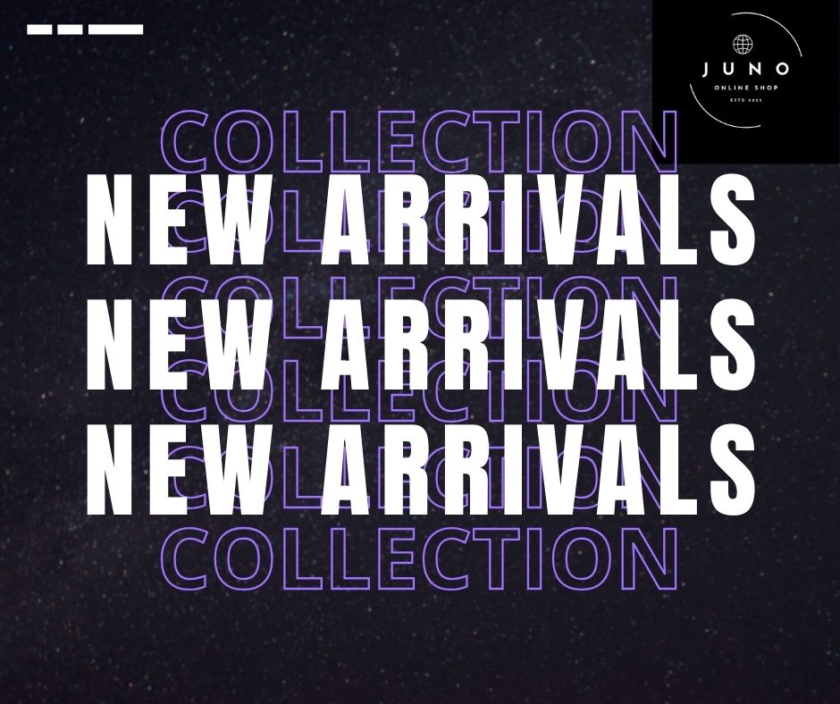 JUNO New Arrivals Collection banner for men’s premium shoes and accessories, modern dark design with bold white and purple text.