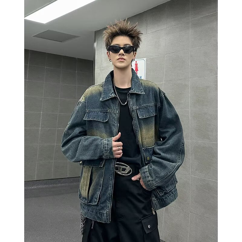 Multi pocket denim jacket for men in spring