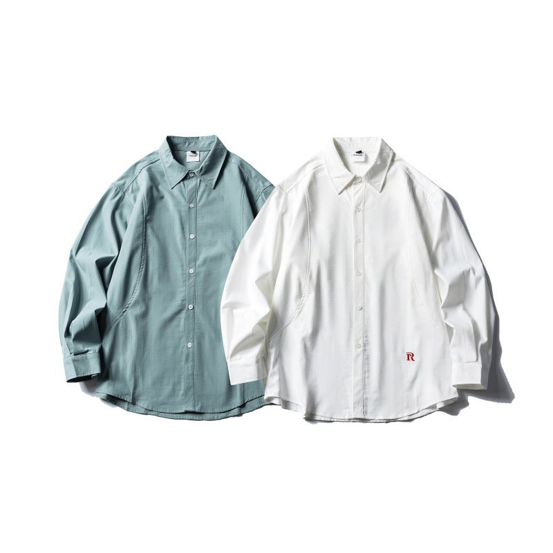 Curved patchwork long sleeved shirt for men