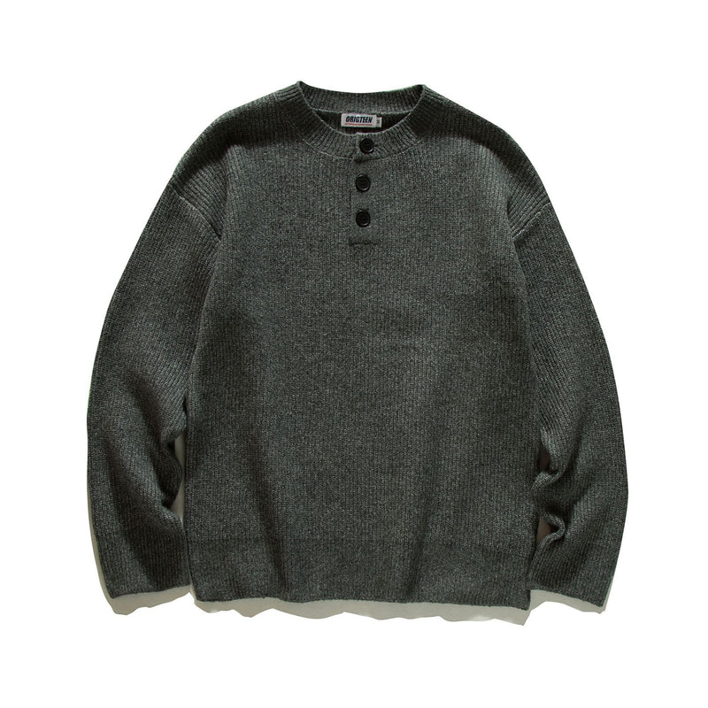 Henley Neck Sweater for Men, Lazy Style High-End Crewneck Knitwear