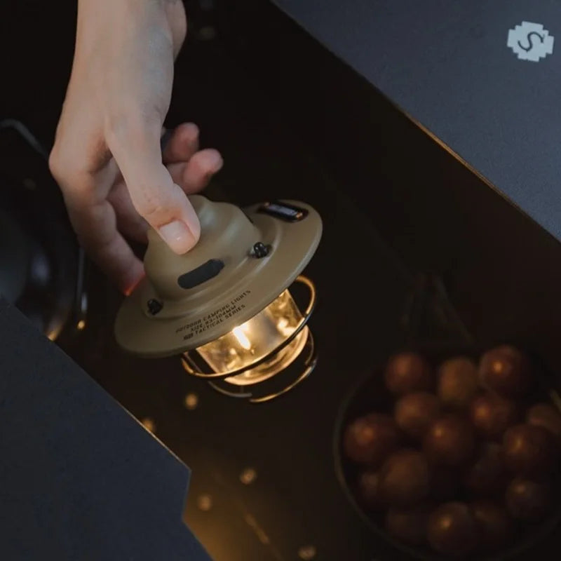 Retro Outdoor LED Light with Type-C Charging, Water-Resistant Tent Light for Hiking