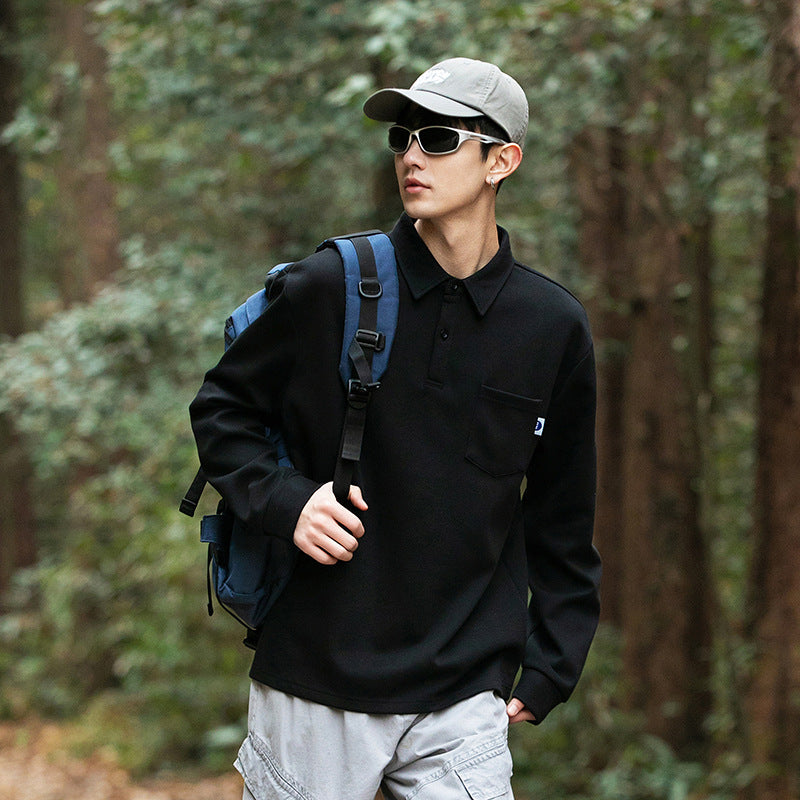 Beaded cotton loose casual pocket T-shirt for men