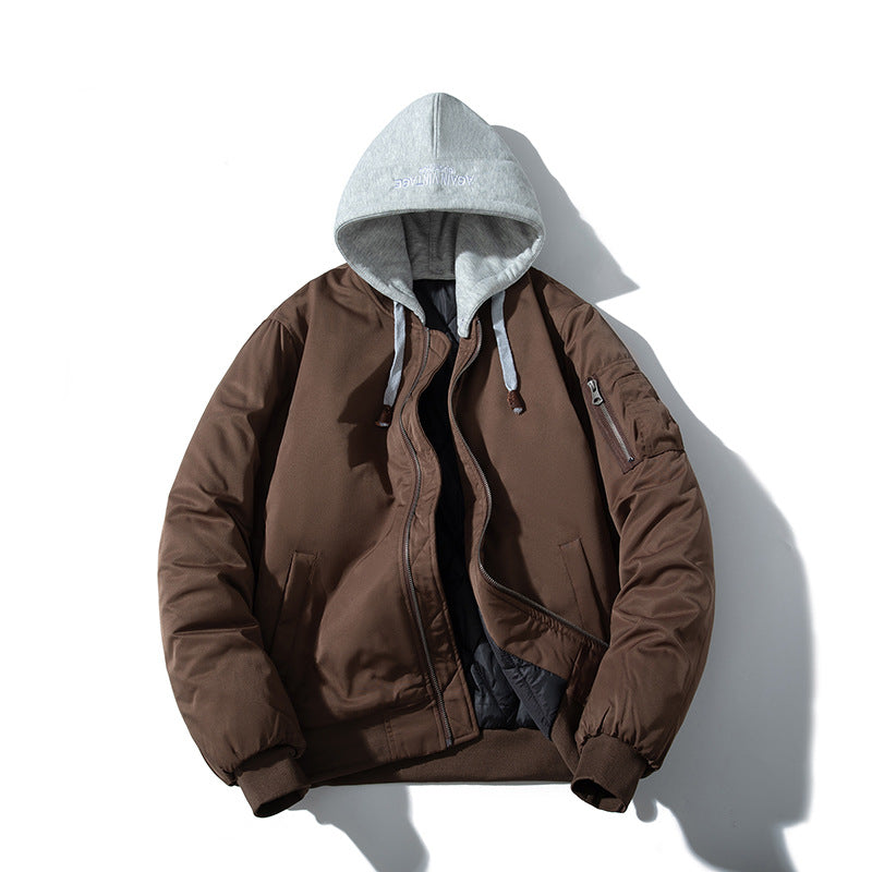 Baseball Jacket Men Simple Popular Cotton-Padded Large Solid Color Outerwear Pilot Jacket Men