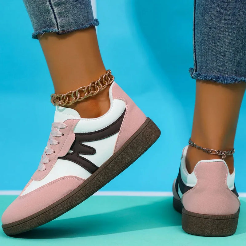 Lace Up Contrast Round Toe Flat Sneakers