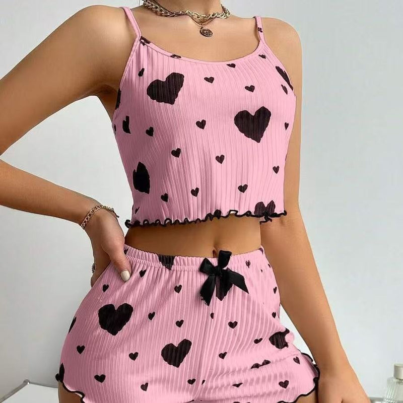 Two piece set of women's love pajamas