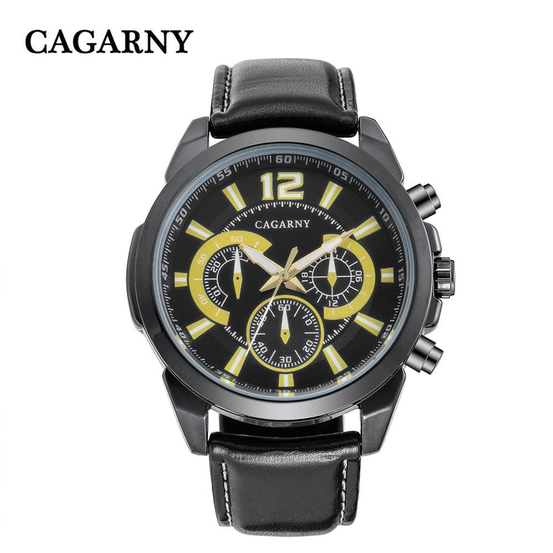 Cagarny Men's Wrist Watches Black Leather Strap