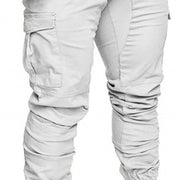 slim fir cargo joggers for men in light gray with multiple pockets and tapered fit.