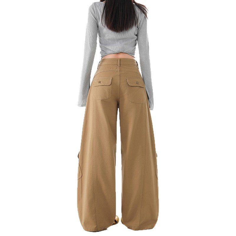 High-Waisted Straight Leg Cargo Pants for Women,Loose Fit Wide Leg Casual Trousers for Plus Size
