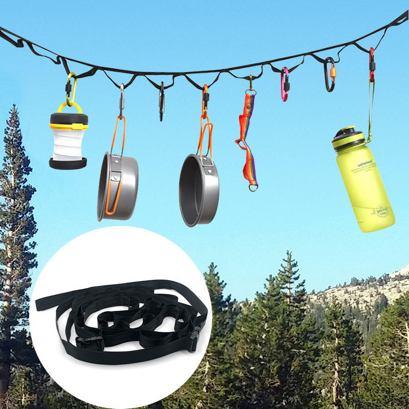 Adjustable Camping Storage Rope with 19 Hooks
