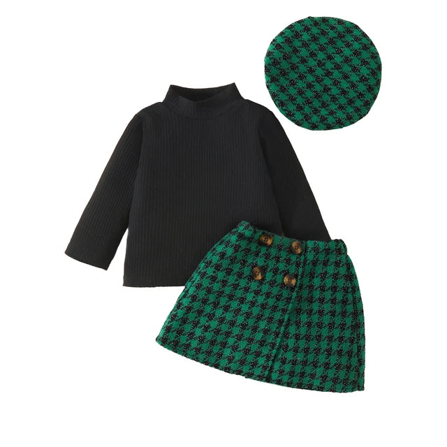 6M-3Y Christmas Newborn Infant Toddler Baby Girl Clothes Sets Knit Long Sleeve Tops Plaid Skirts Hat Xmas Outfits D05