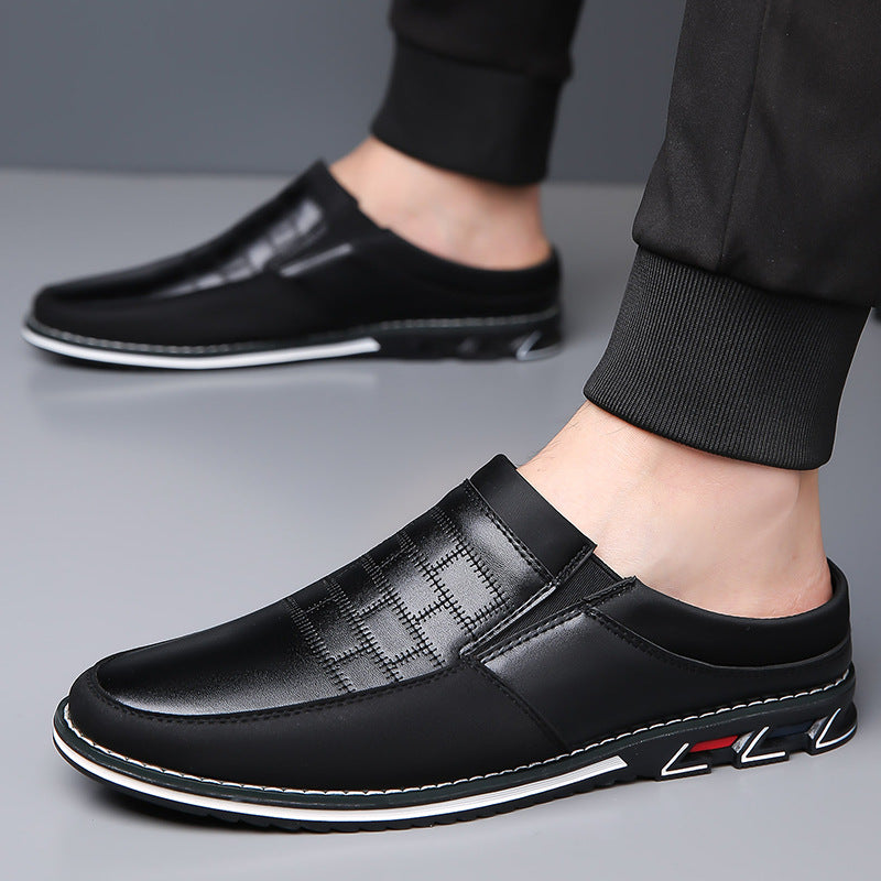 Men's Half-Slipper Leather Shoes Back Strap Slippers Big Size Toe-Covered Slippers