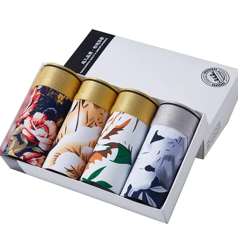 Breathable Ice Silk Men's Boxer Briefs with Print