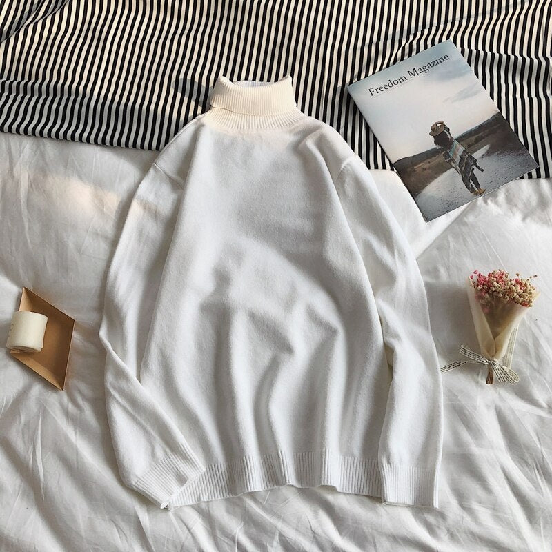 Male Sweater Men's Winter Pullover Turtle Neck  Jumper White Mens Knitwear Pull Homme Turtleneck Sweater Christmas Cotton black