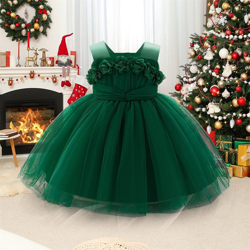 Fairy Tale Style Lace Sleeveless Floral Applique Puffy Dress