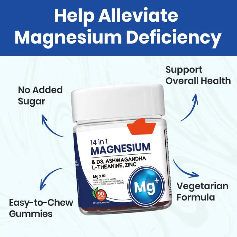 90 Capsules 14 in 1 Ashwagandha Vitamin D3 Zinc Magnesium Soft Candy for Adults