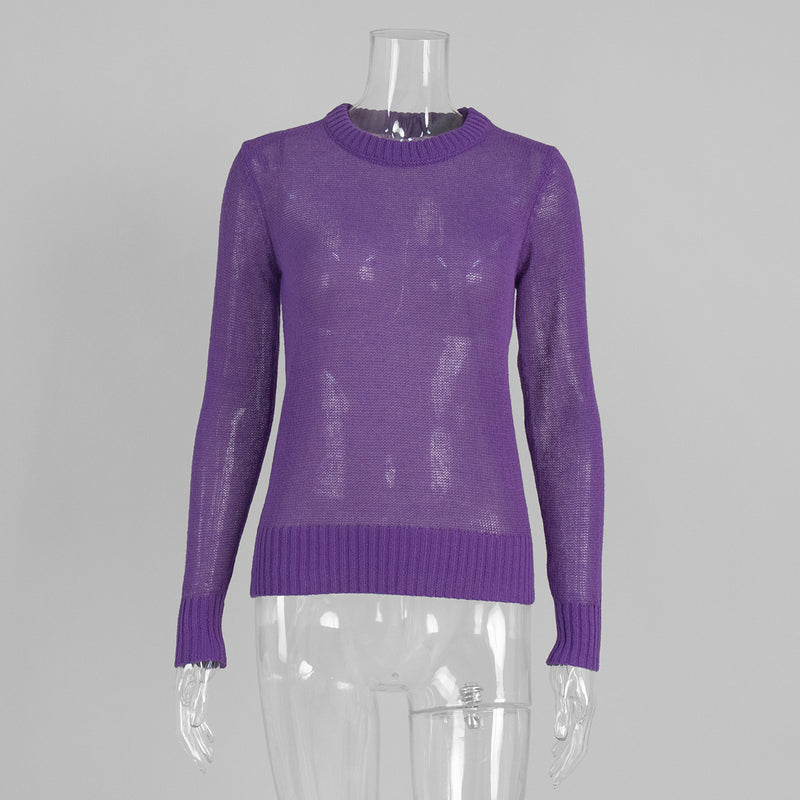 Knitted base semi transparent sweater for women