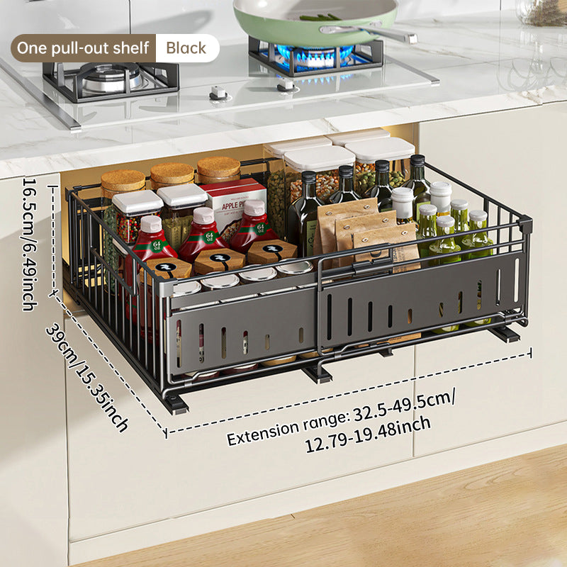 Telescopic Kitchen Drawer Organizer, Adjustable Slide-Out Storage Rack (33-49cm)