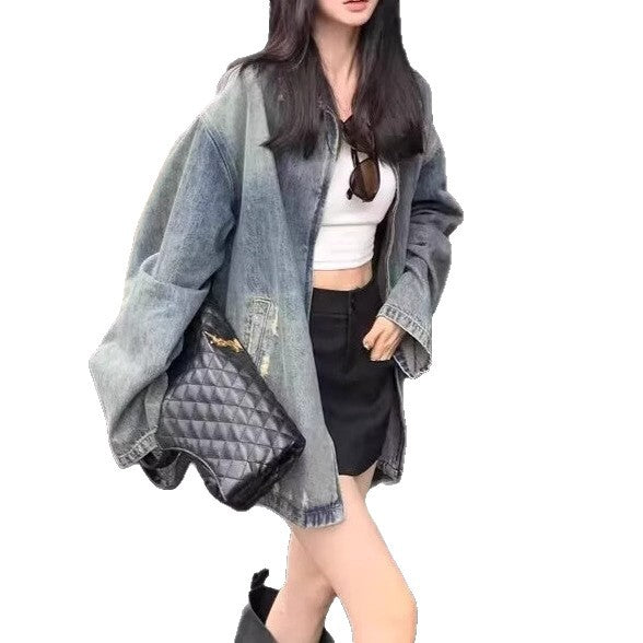 Distressed Ripped Denim Jacket Women Casual Loose  Vintage Jacket Top