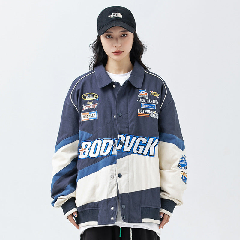 Color-Blocked Spliced Turn-Down Collar Jacket for Men and Women