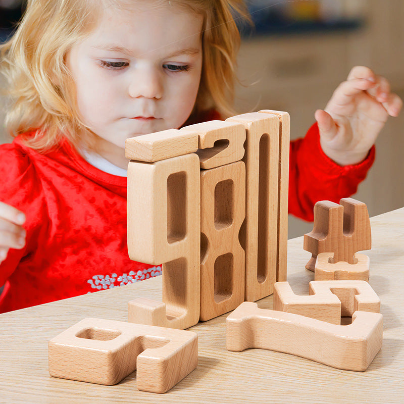 Children's Montessori early education teaching aids, large particle beech wood digital building blocks, kindergarten enlightenment assembly, stacking and height toys