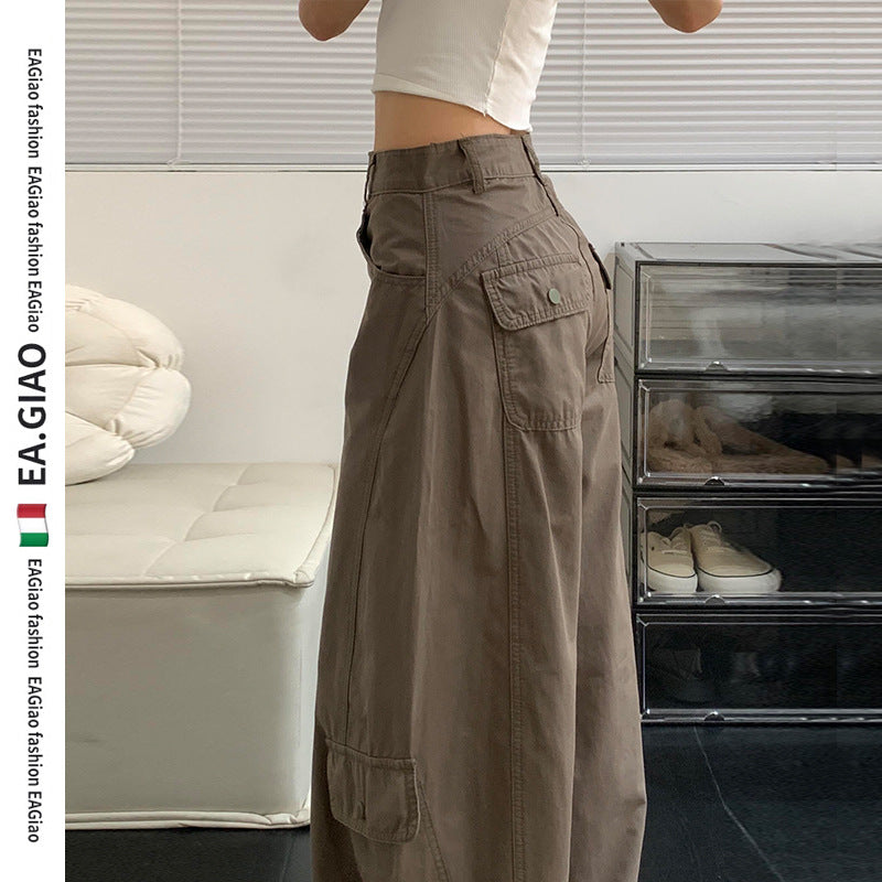 High-Waisted Straight Leg Cargo Pants for Women,Loose Fit Wide Leg Casual Trousers for Plus Size