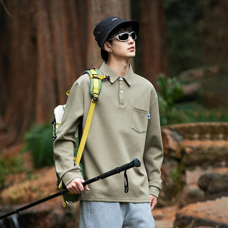 Beaded cotton loose casual pocket T-shirt for men