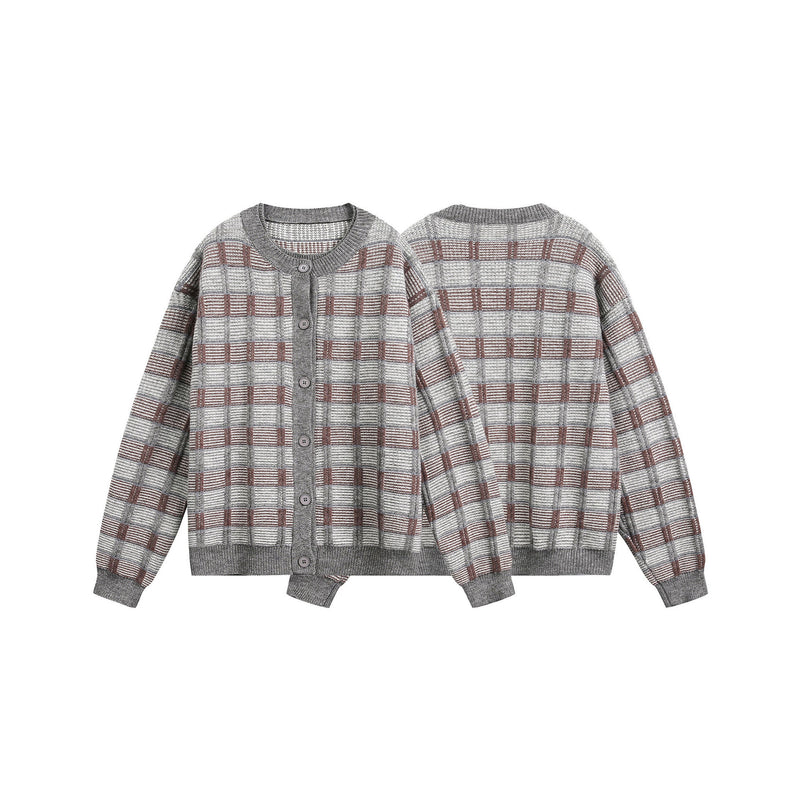Casual Hooded Plaid Knit Sweater Jacket for Men and Women