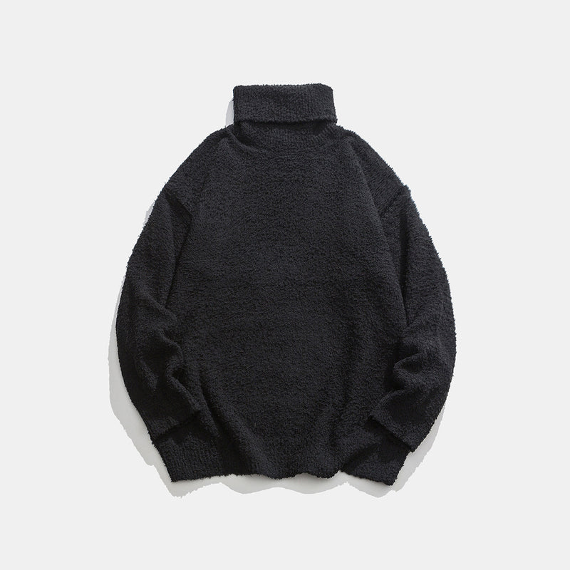 Solid color reversible high neck sweater knitted sweater for men and women