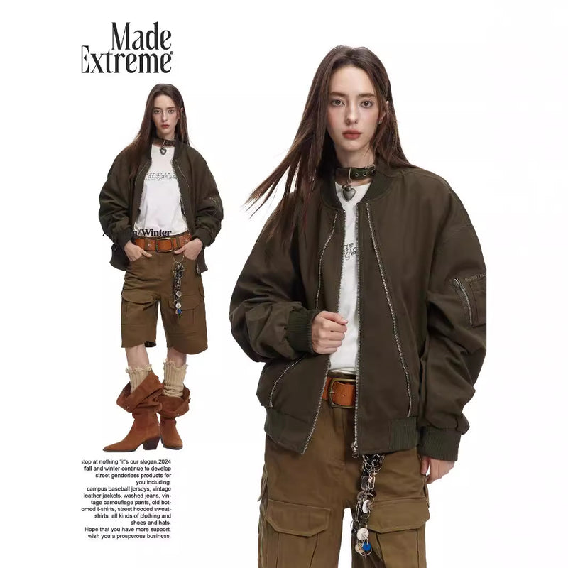 Patch Embroidery Flight Jacket  Casual Outerwear for Men and Women