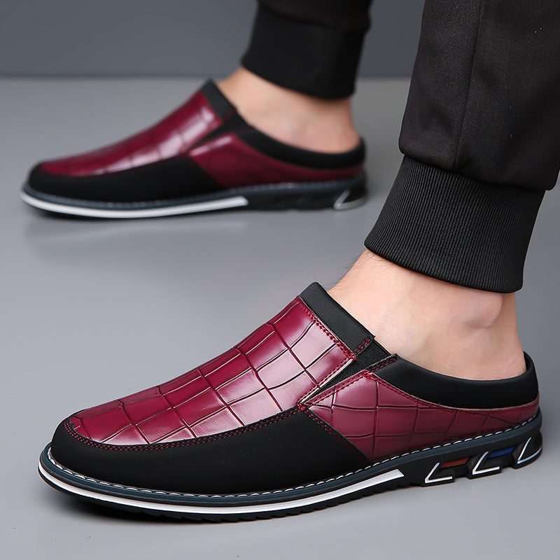 Men's Half-Slipper Leather Shoes Back Strap Slippers Big Size Toe-Covered Slippers