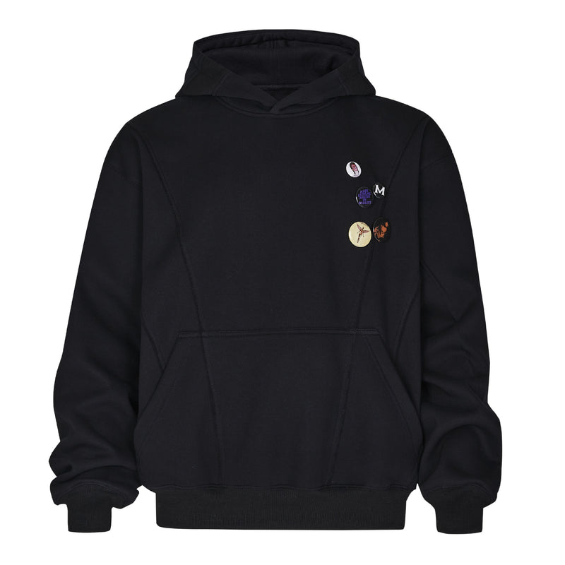 Hooded Casual Fleece Sweatshirt with Chest Patch for Men