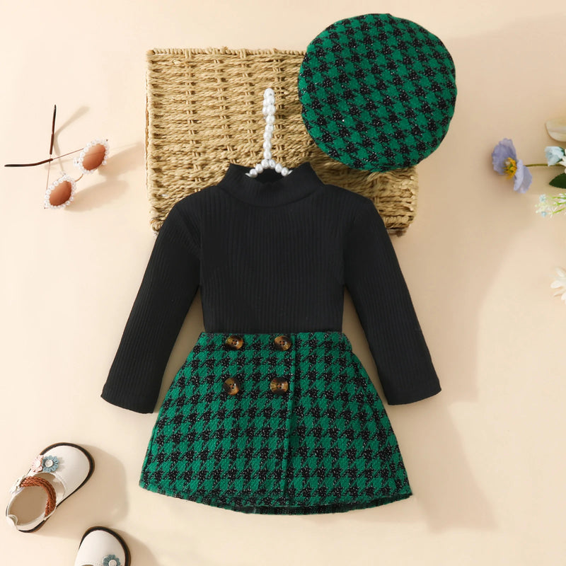 6M-3Y Christmas Newborn Infant Toddler Baby Girl Clothes Sets Knit Long Sleeve Tops Plaid Skirts Hat Xmas Outfits D05