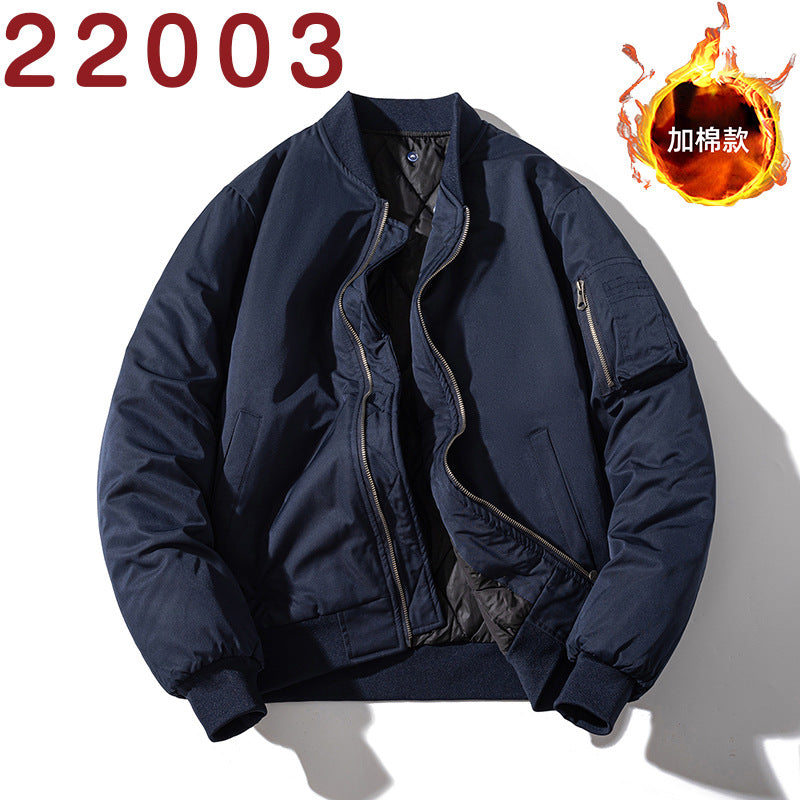 Baseball Jacket Men Simple Popular Cotton-Padded Large Solid Color Outerwear Pilot Jacket Men