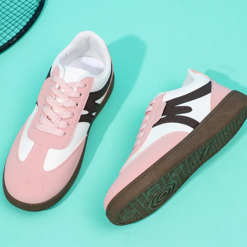 Lace Up Contrast Round Toe Flat Sneakers