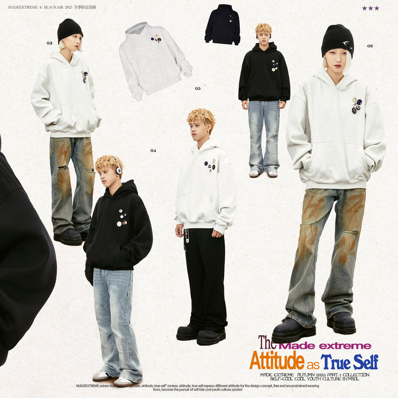 Hooded Casual Fleece Sweatshirt with Chest Patch for Men