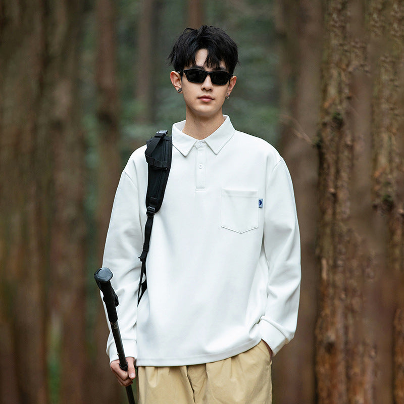 Beaded cotton loose casual pocket T-shirt for men