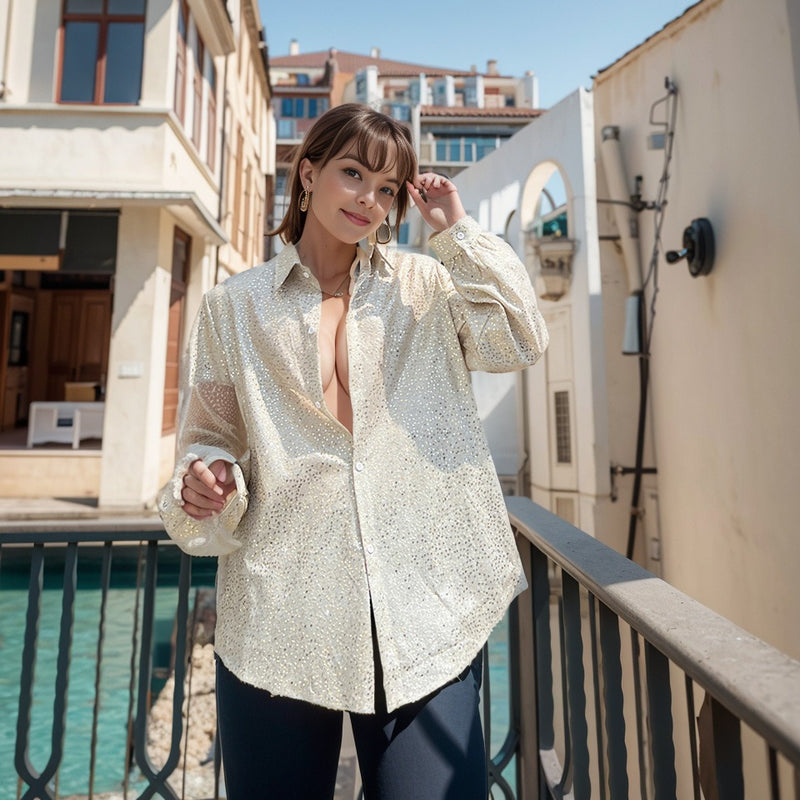 Men's Handmade Sequin Shirt - Loose Luxury Fashion Top