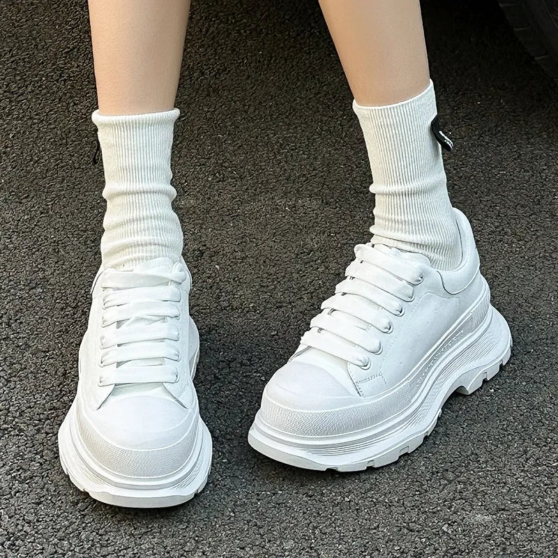 Lace Up Round Toe Platform Sneakers