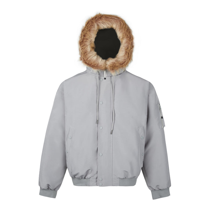 Warm Puffer Jacket with Mountain Carving Fur Collar Coat for Men and Women