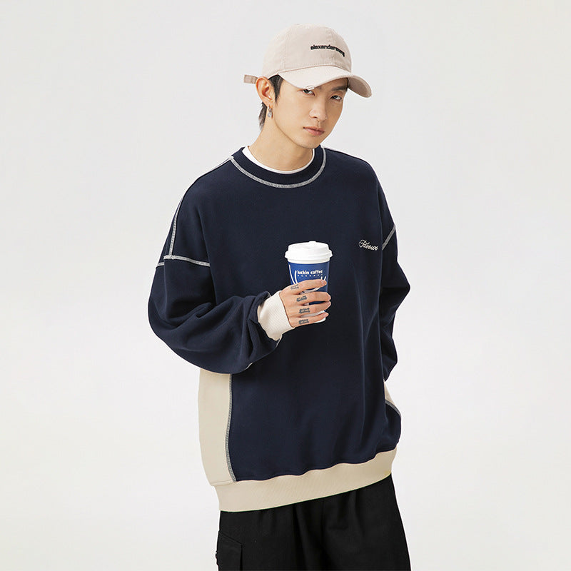 Loose open thread contrasting hoodie for men