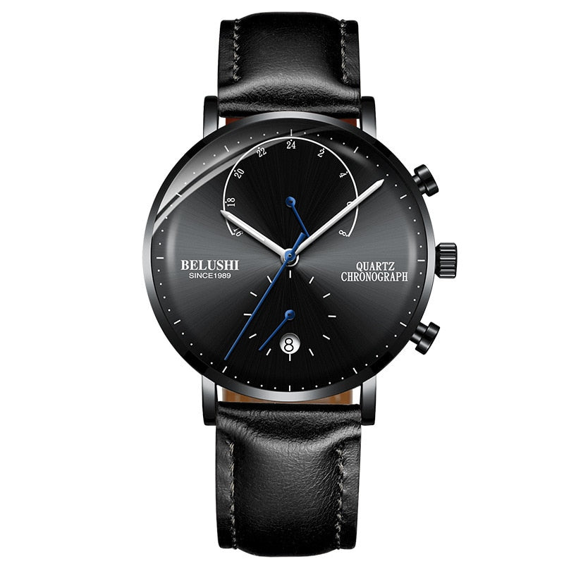 Men's Quartz Watch with Leather Strap