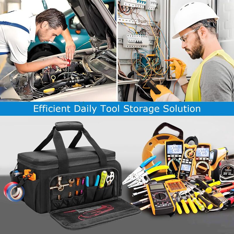 14" Heavy-Duty Tool: 2 Bags + Non-Slip Organizer (for Electricians, Multi-Pocket)