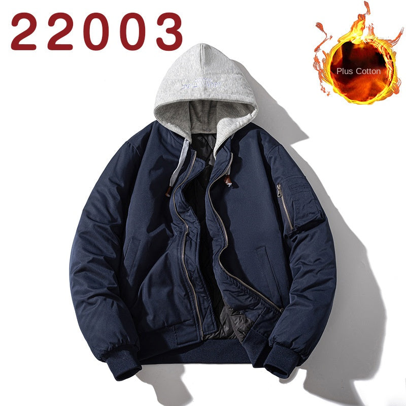 Baseball Jacket Men Simple Popular Cotton-Padded Large Solid Color Outerwear Pilot Jacket Men