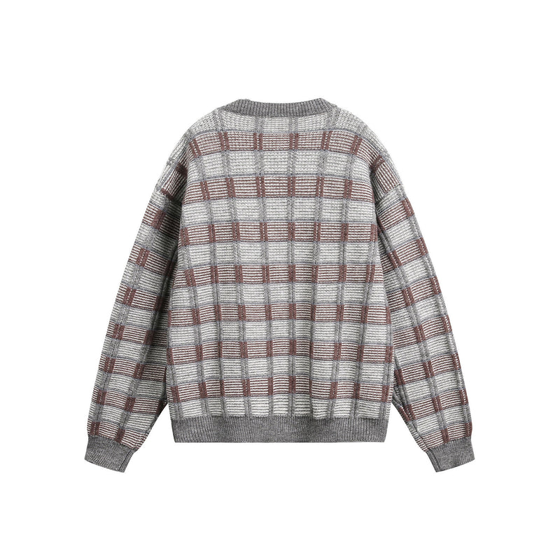 Casual Hooded Plaid Knit Sweater Jacket for Men and Women