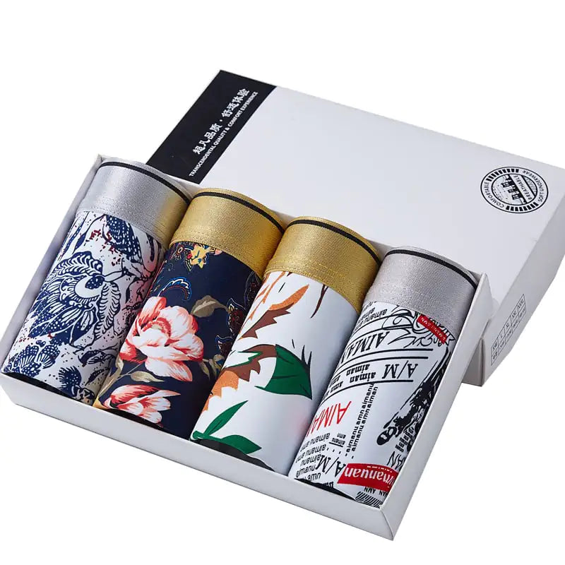 Breathable Ice Silk Men's Boxer Briefs with Print