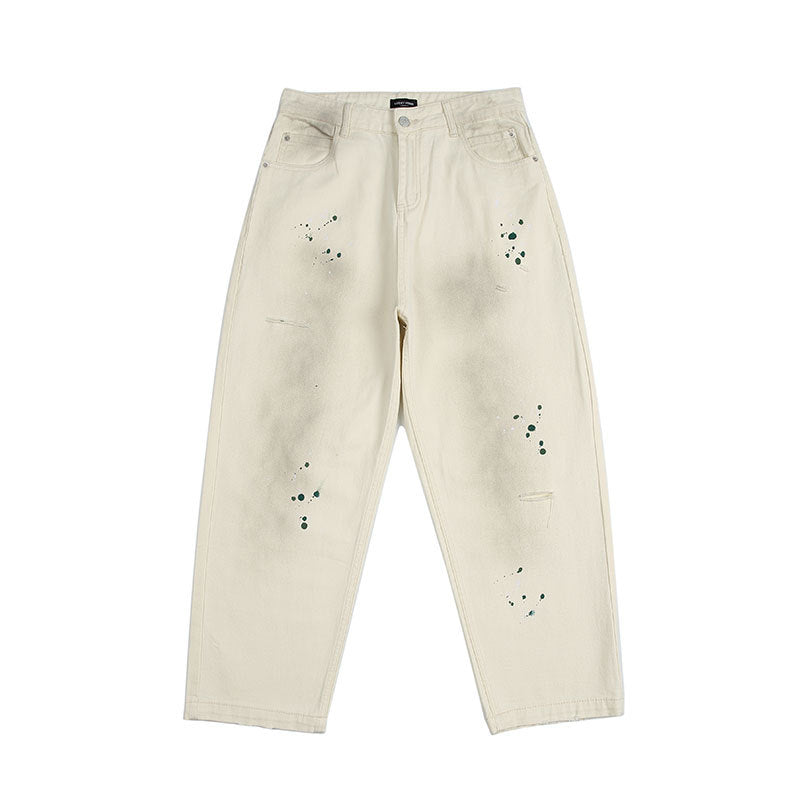 Paint holes dirt dyed jeans men