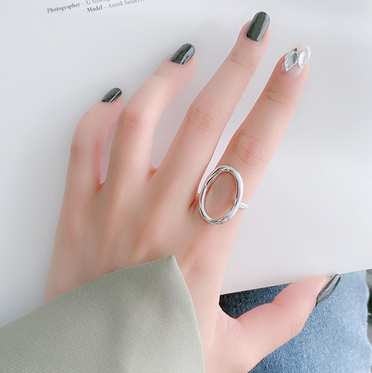 Minimalist Irregular Hollow Ellipse Gold Silver Color Geometric Ring For Women Open Rings S-R711